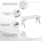 Mesa Plegable 180x74cm Portátil Tipo Maleta Exterior Jardín - Imagen 8
